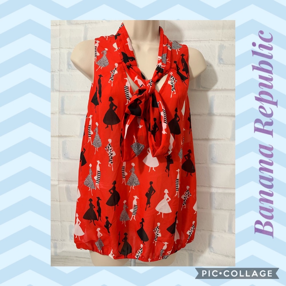 Banana Republic Red Shopper Lady Blouse {Sz L}